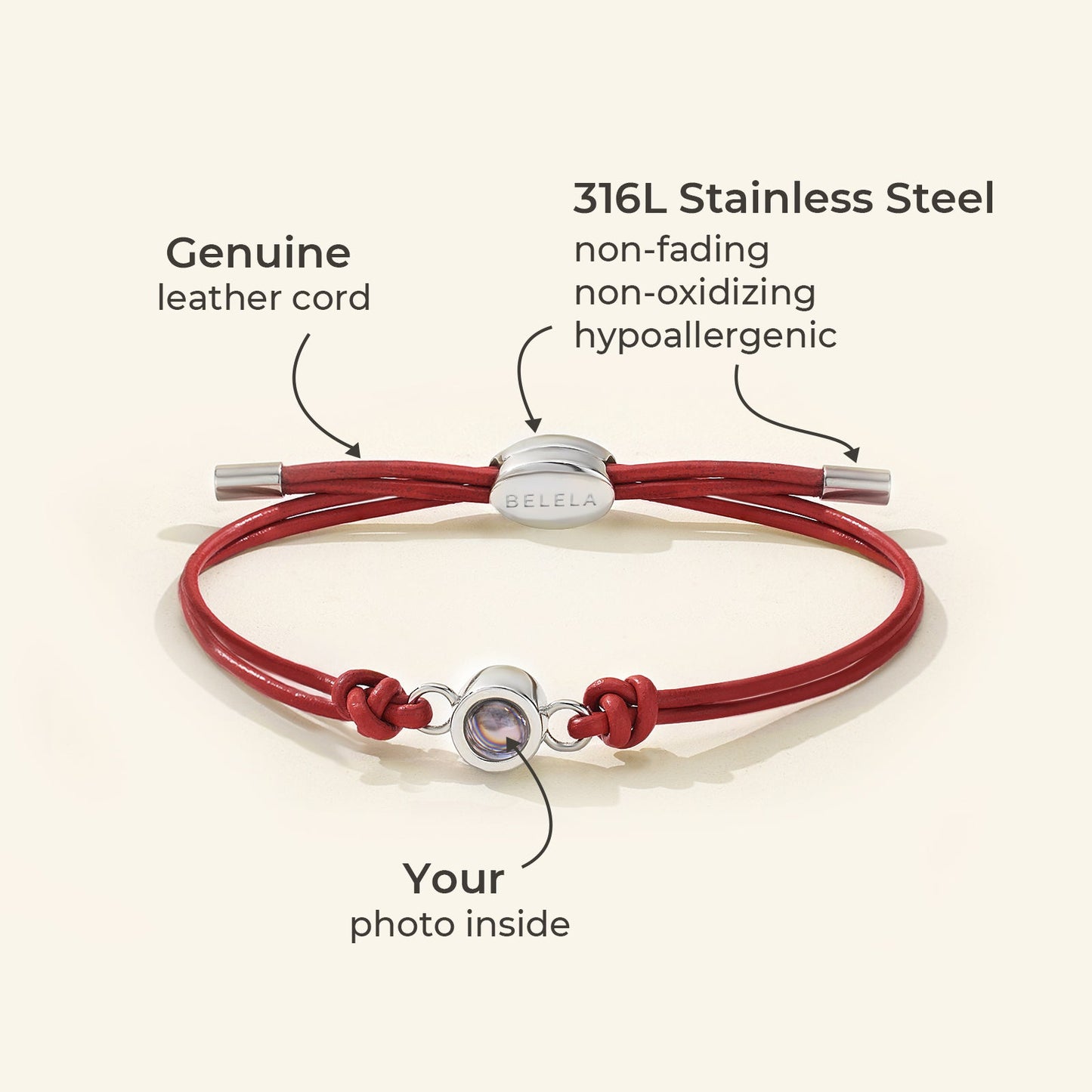 Genuine Leather Red Photo Projection Bracelet