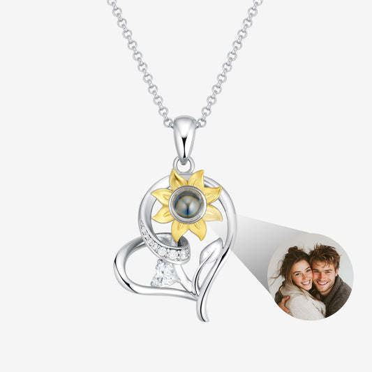 Belela Personalized Silver Sunflower Projection Photo Necklace